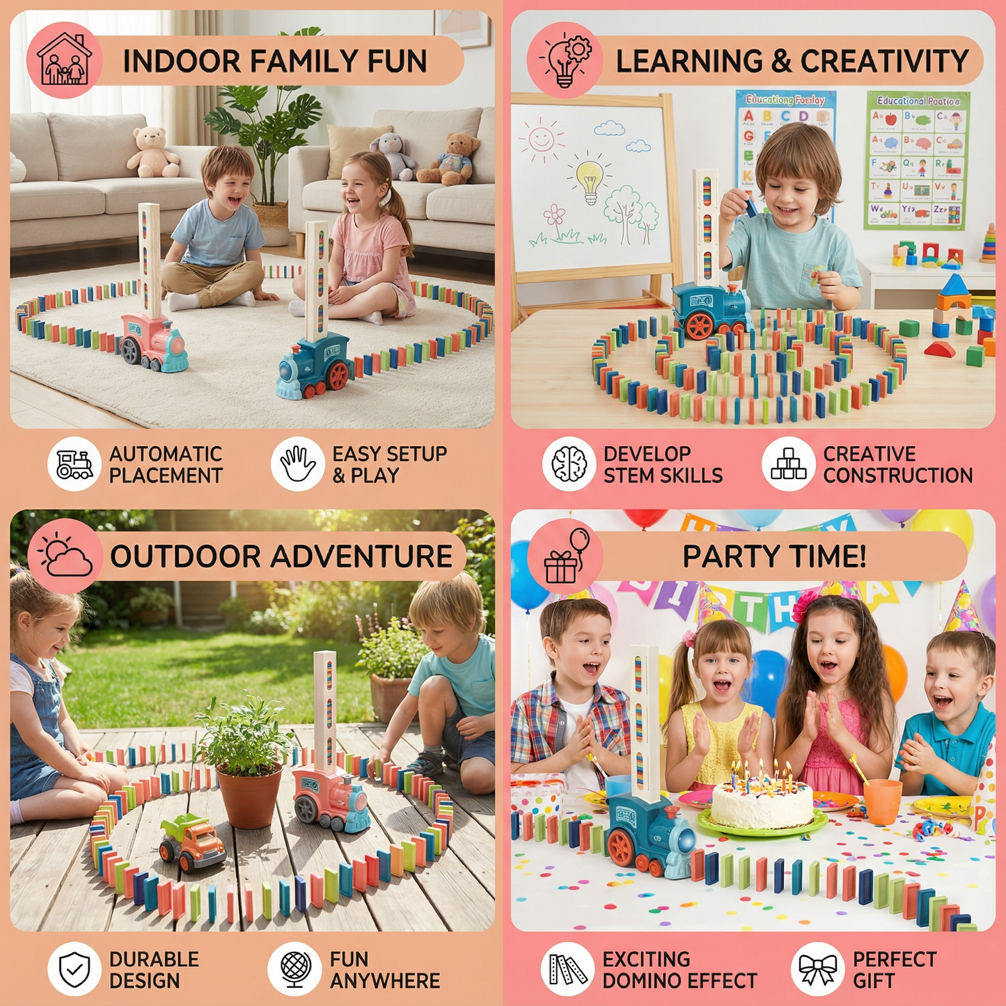 Dynamo Train Toy | Automatic Domino Placement, Colorful Design 4