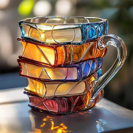 Litra Book Mug | Hand-Painted, Heat-Resistant Glass, 10.3 fl oz 0