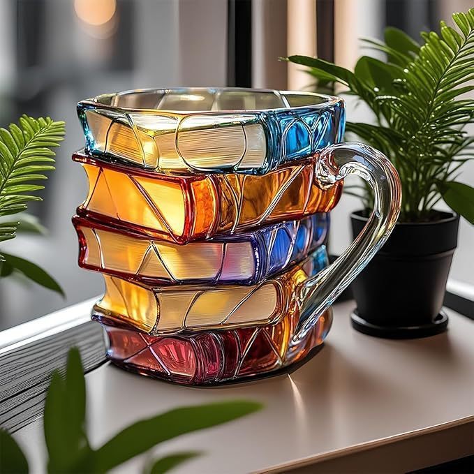 Litra Book Mug | Hand-Painted, Heat-Resistant Glass, 10.3 fl oz 1