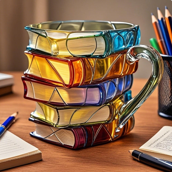 Litra Book Mug | Hand-Painted, Heat-Resistant Glass, 10.3 fl oz 2