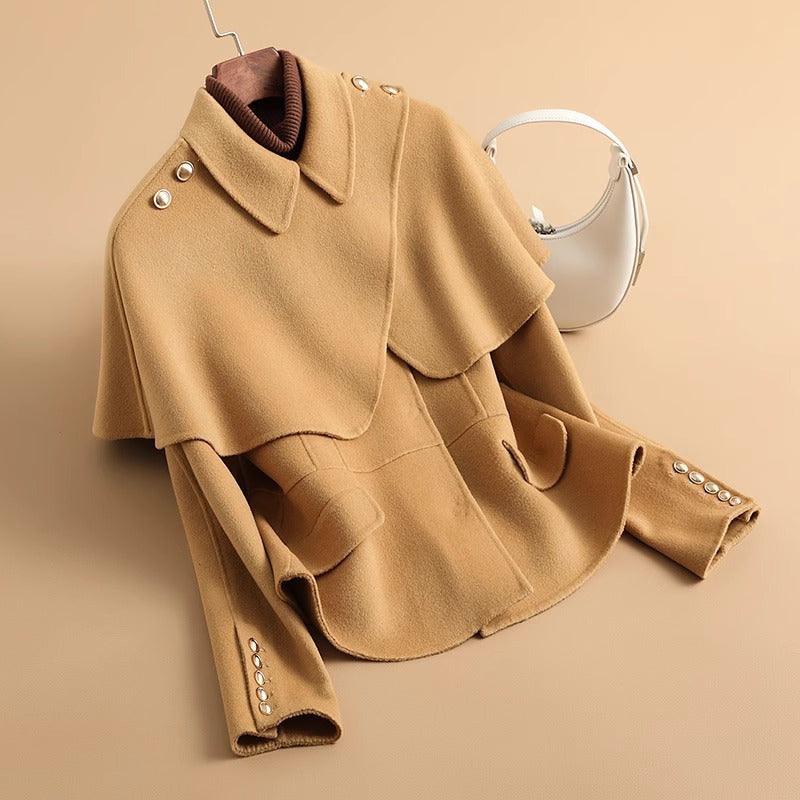 Women's Plush Wool Coat with Tailored Collar and Flared Hem