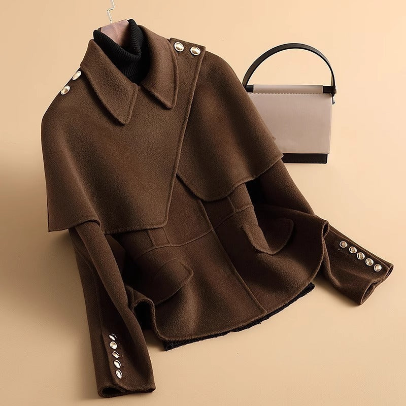 Women's Plush Wool Coat with Tailored Collar and Flared Hem