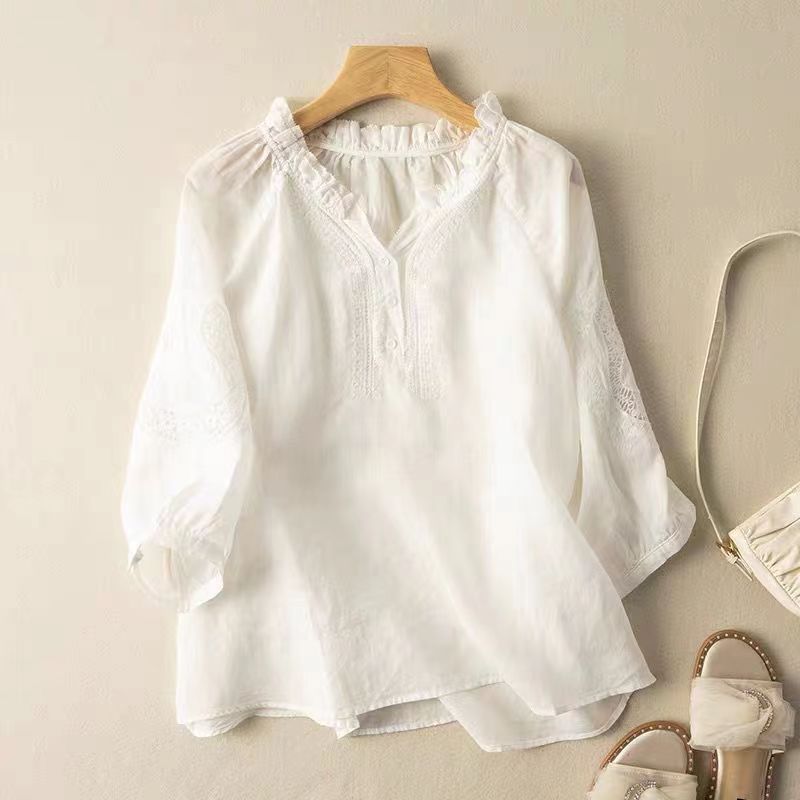 Lightweight Linen Dress with Floral Embroidery and Sheer Mesh Accents
