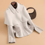 Women's Plush Wool Coat with Tailored Collar and Flared Hem