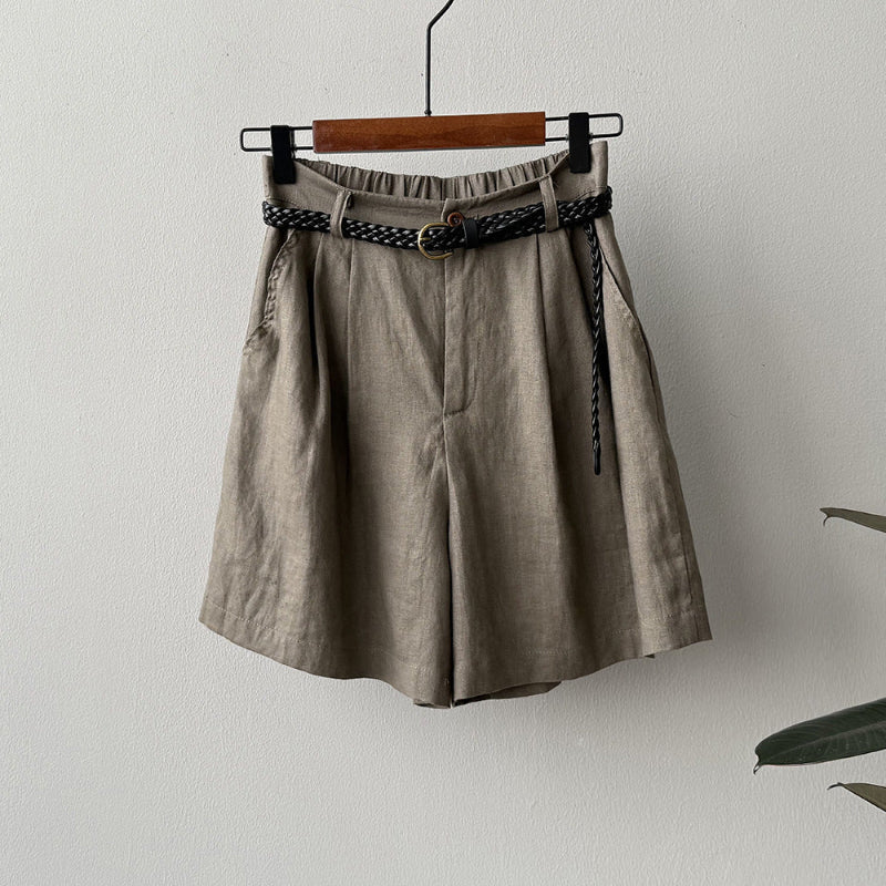 Olaine — Lightweight High-Waisted Linen Shorts with Braided Belt