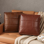 Moroccan Faux Leather Pouf Floor Cushion with Stitched Grid Design – Versatile Accent for Modern and Cozy Spaces 0