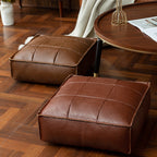 Moroccan Faux Leather Pouf Floor Cushion with Stitched Grid Design – Versatile Accent for Modern and Cozy Spaces 1