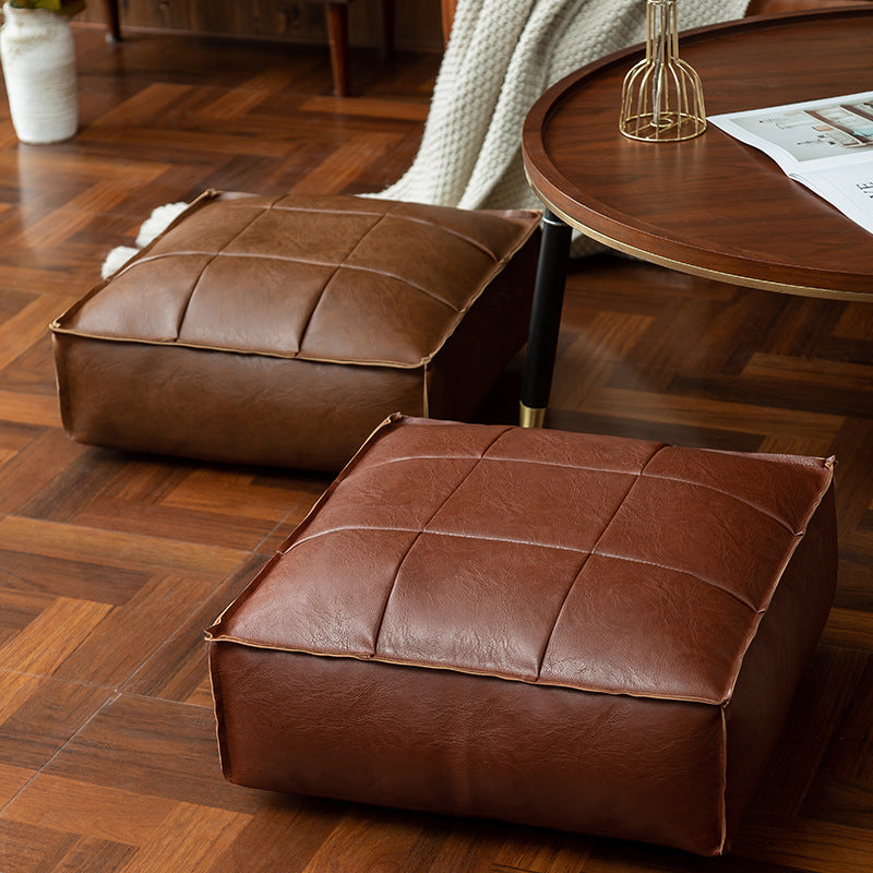 Moroccan Faux Leather Pouf Floor Cushion with Stitched Grid Design – Versatile Accent for Modern and Cozy Spaces 1