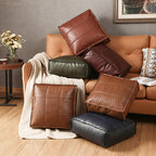 Moroccan Faux Leather Pouf Floor Cushion with Stitched Grid Design – Versatile Accent for Modern and Cozy Spaces 3