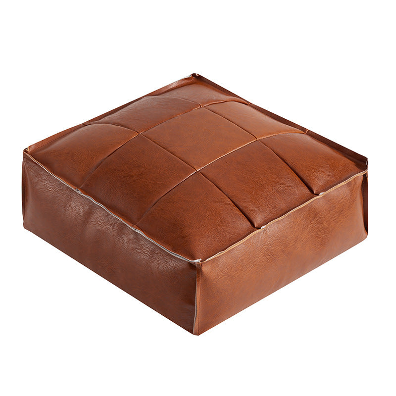Moroccan Faux Leather Pouf Floor Cushion with Stitched Grid Design – Versatile Accent for Modern and Cozy Spaces 7