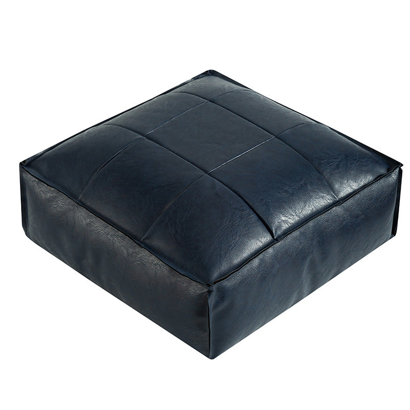 Moroccan Faux Leather Pouf Floor Cushion with Stitched Grid Design – Versatile Accent for Modern and Cozy Spaces 9