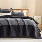 NoirZen Quilt Set – Black and White Striped All-Season Comfort with Plush Softness 0