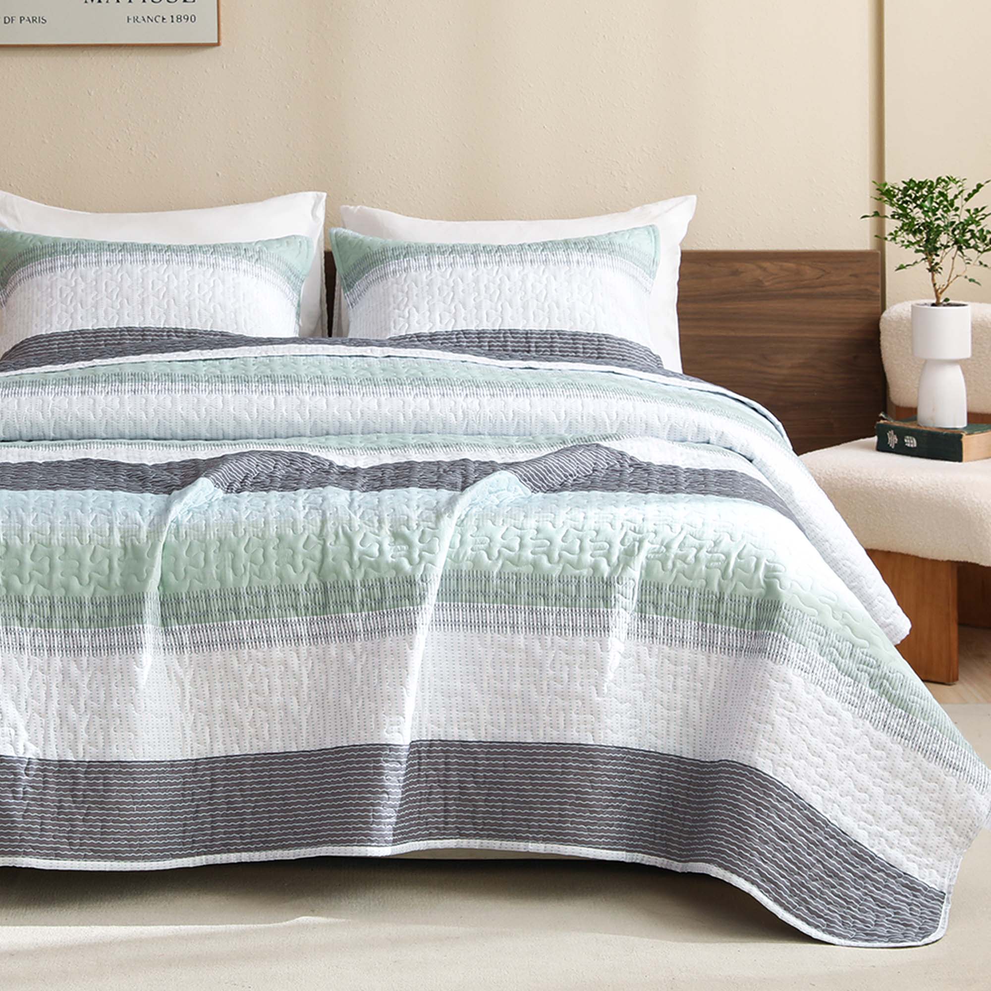 NoirZen Quilt Set – Black and White Striped All-Season Comfort with Plush Softness 14