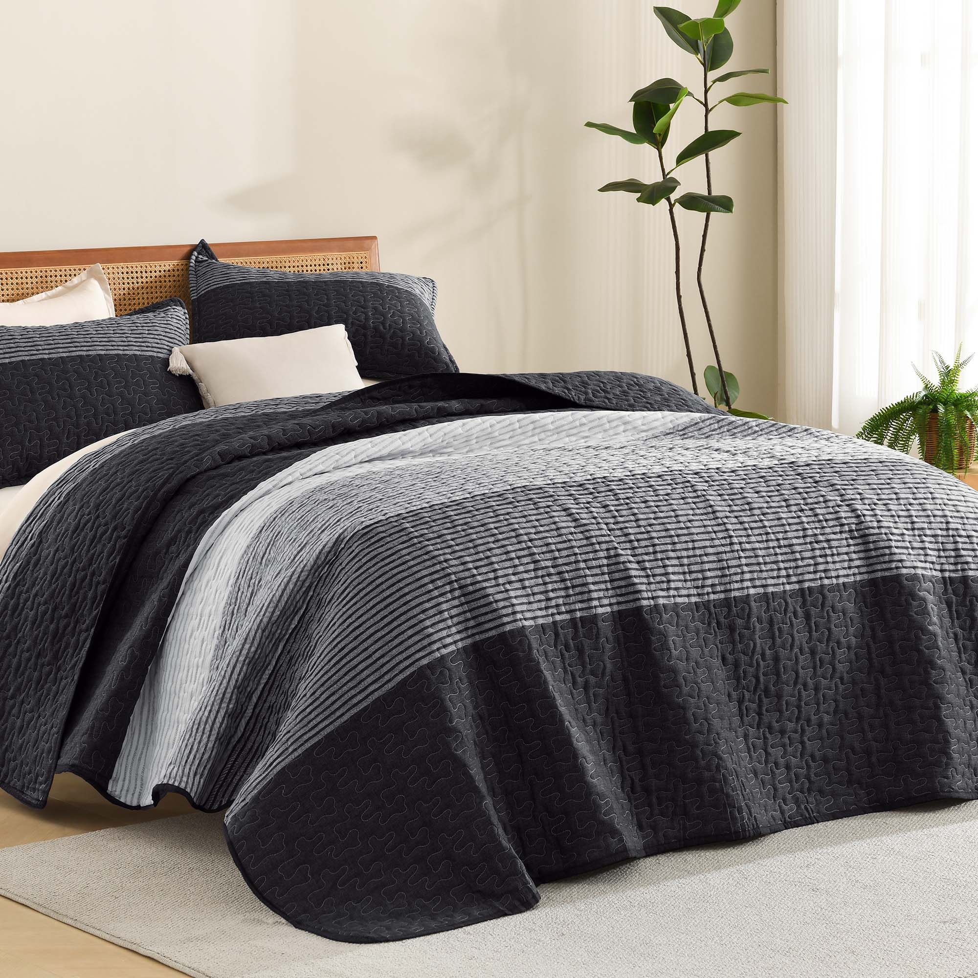NoirZen Quilt Set – Black and White Striped All-Season Comfort with Plush Softness 2