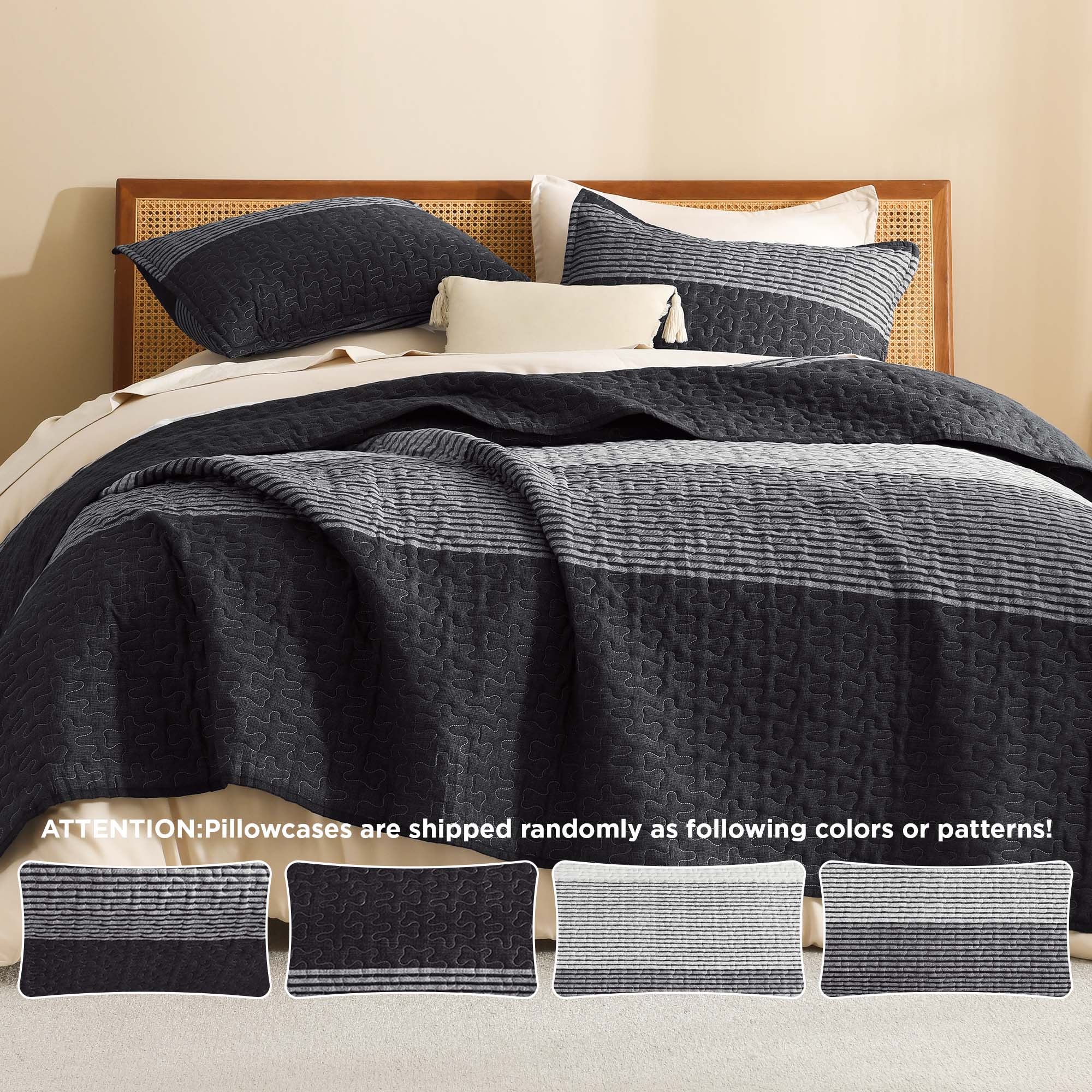 NoirZen Quilt Set – Black and White Striped All-Season Comfort with Plush Softness 5