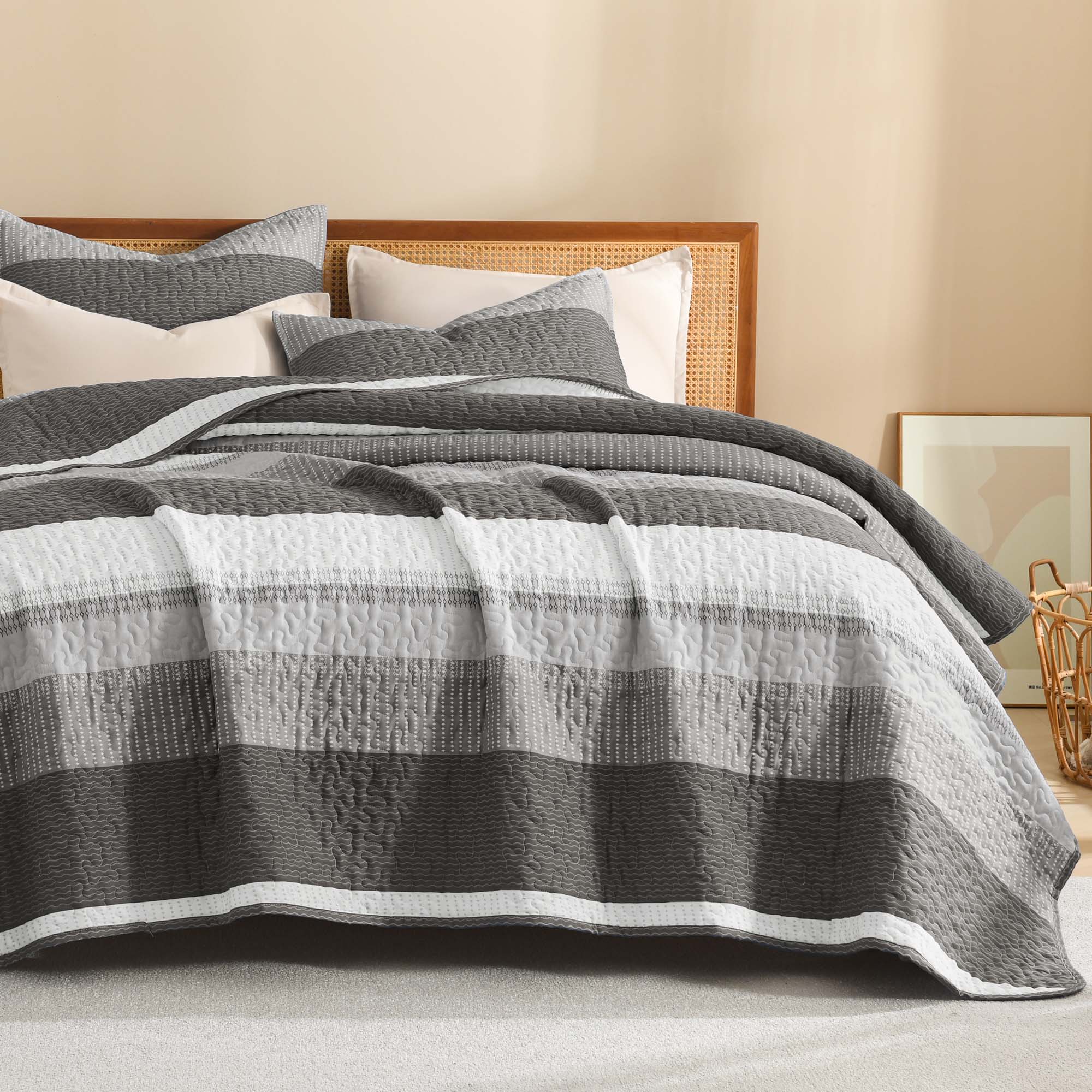 NoirZen Quilt Set – Black and White Striped All-Season Comfort with Plush Softness 9
