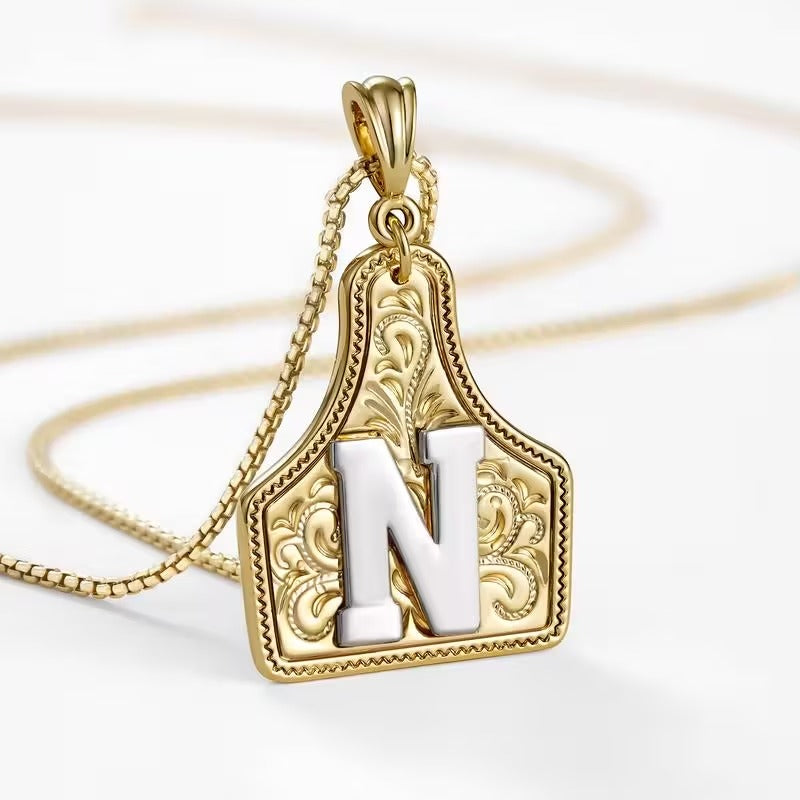 Rancher Initial Necklace | Engraved Metal Cattle Tag, Rustic Elegance 10