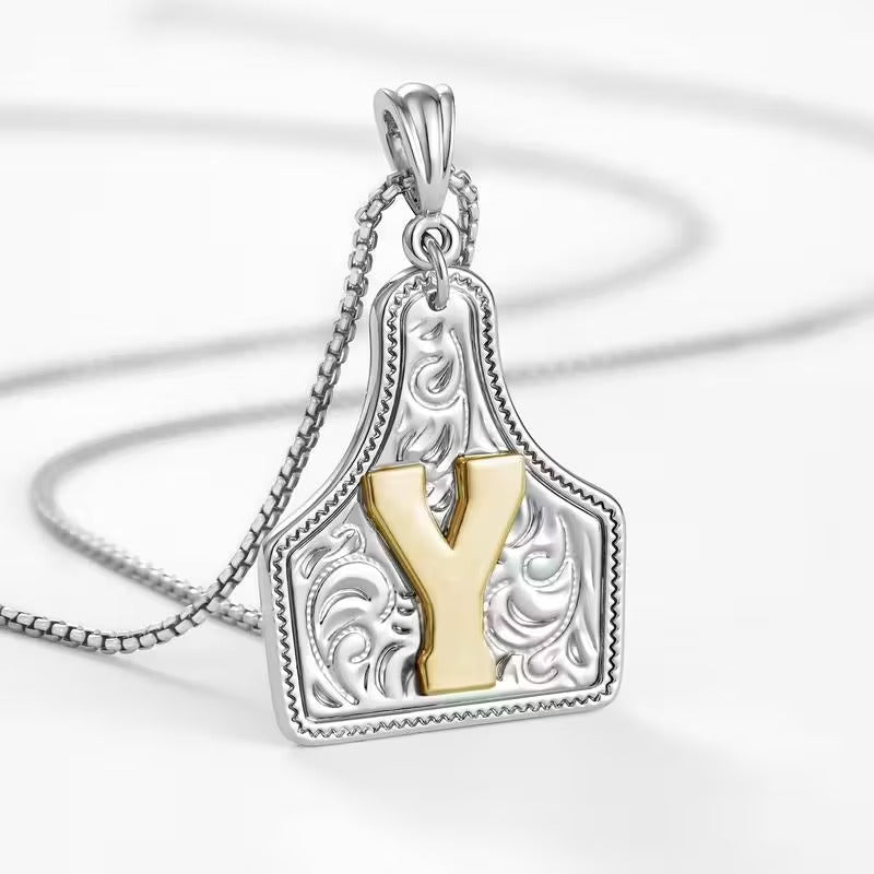 Rancher Initial Necklace | Engraved Metal Cattle Tag, Rustic Elegance 11