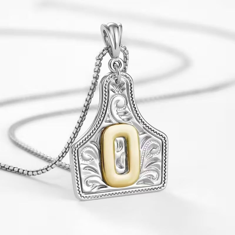 Rancher Initial Necklace | Engraved Metal Cattle Tag, Rustic Elegance 12