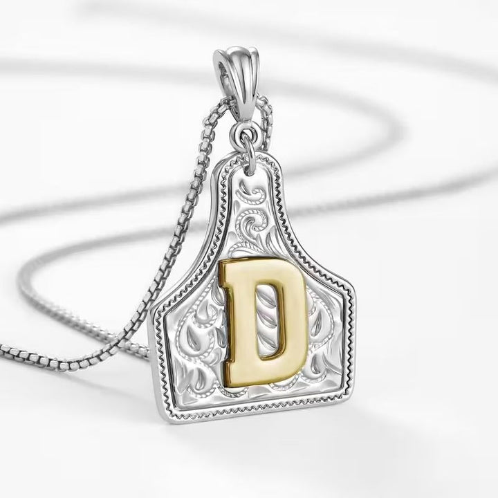 Rancher Initial Necklace | Engraved Metal Cattle Tag, Rustic Elegance 14