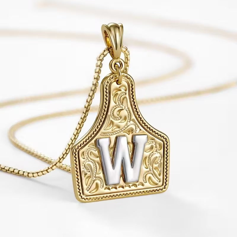 Rancher Initial Necklace | Engraved Metal Cattle Tag, Rustic Elegance 16