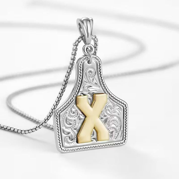 Rancher Initial Necklace | Engraved Metal Cattle Tag, Rustic Elegance 17