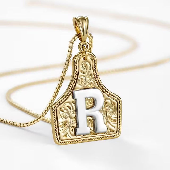 Rancher Initial Necklace | Engraved Metal Cattle Tag, Rustic Elegance 18