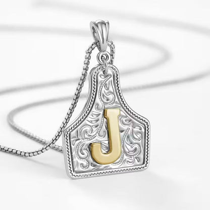 Rancher Initial Necklace | Engraved Metal Cattle Tag, Rustic Elegance 20