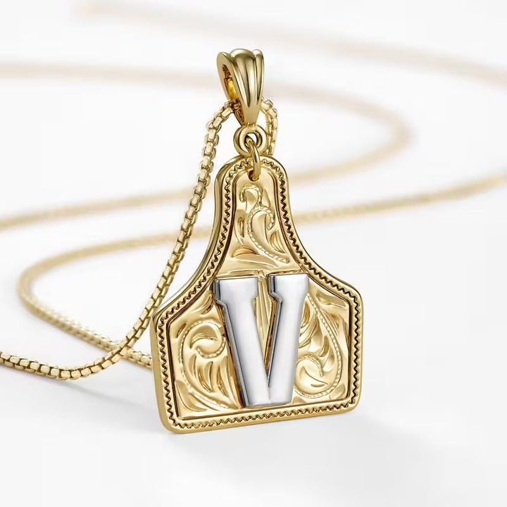 Rancher Initial Necklace | Engraved Metal Cattle Tag, Rustic Elegance 21
