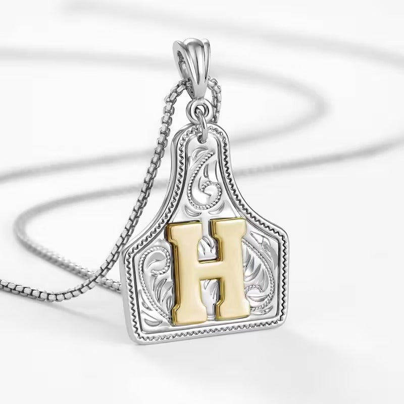 Rancher Initial Necklace | Engraved Metal Cattle Tag, Rustic Elegance 22