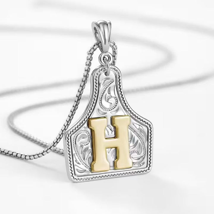 Rancher Initial Necklace | Engraved Metal Cattle Tag, Rustic Elegance 22