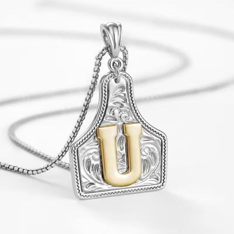Rancher Initial Necklace | Engraved Metal Cattle Tag, Rustic Elegance 27