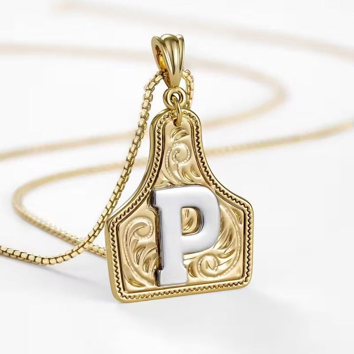Rancher Initial Necklace | Engraved Metal Cattle Tag, Rustic Elegance 28