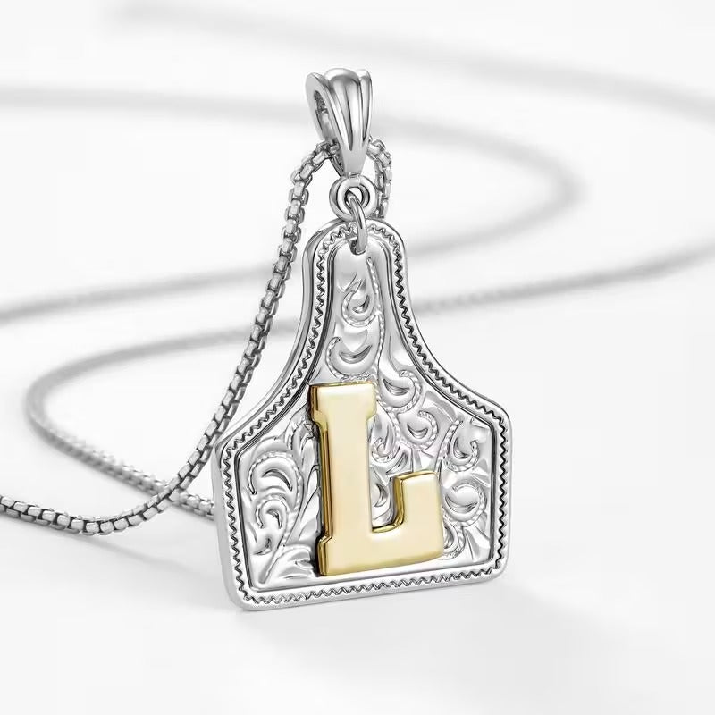 Rancher Initial Necklace | Engraved Metal Cattle Tag, Rustic Elegance 29