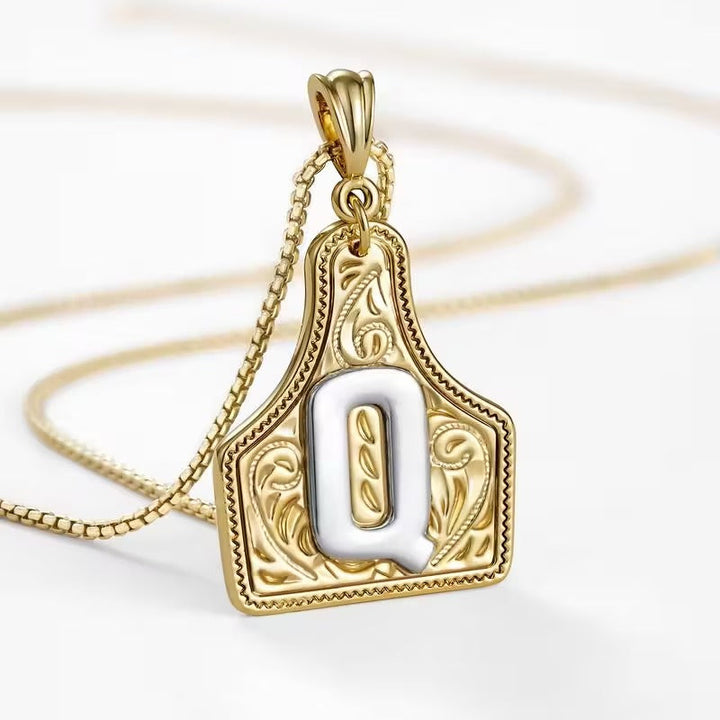Rancher Initial Necklace | Engraved Metal Cattle Tag, Rustic Elegance 31
