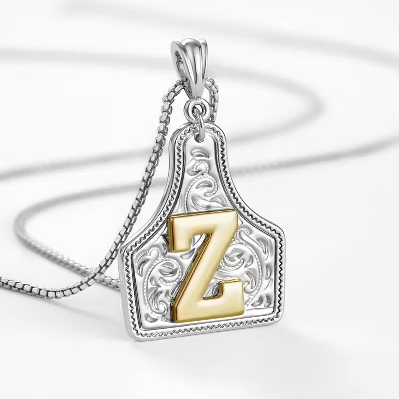 Rancher Initial Necklace | Engraved Metal Cattle Tag, Rustic Elegance 33