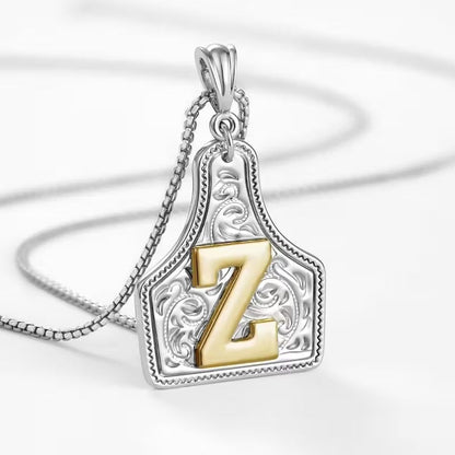 Rancher Initial Necklace | Engraved Metal Cattle Tag, Rustic Elegance 33