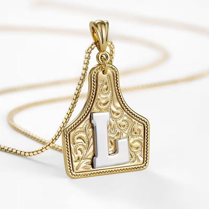 Rancher Initial Necklace | Engraved Metal Cattle Tag, Rustic Elegance 35