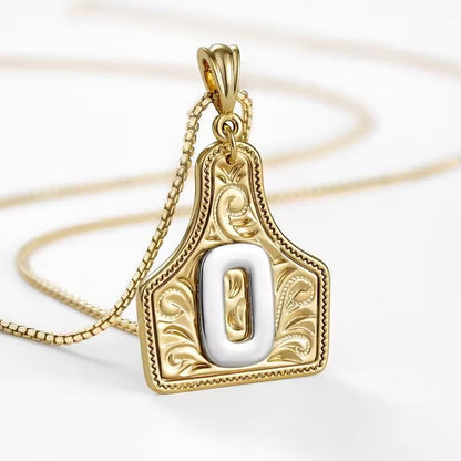 Rancher Initial Necklace | Engraved Metal Cattle Tag, Rustic Elegance 37