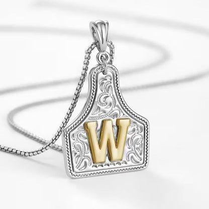Rancher Initial Necklace | Engraved Metal Cattle Tag, Rustic Elegance 40