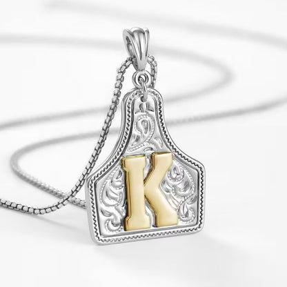 Rancher Initial Necklace | Engraved Metal Cattle Tag, Rustic Elegance 41