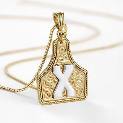 Rancher Initial Necklace | Engraved Metal Cattle Tag, Rustic Elegance 43