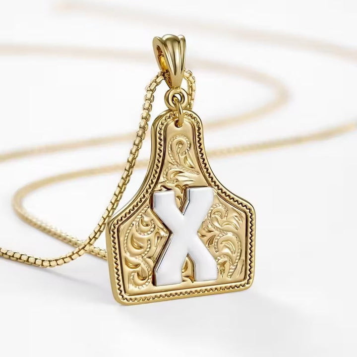 Rancher Initial Necklace | Engraved Metal Cattle Tag, Rustic Elegance 43
