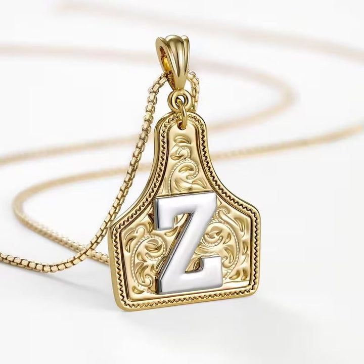 Rancher Initial Necklace | Engraved Metal Cattle Tag, Rustic Elegance 45