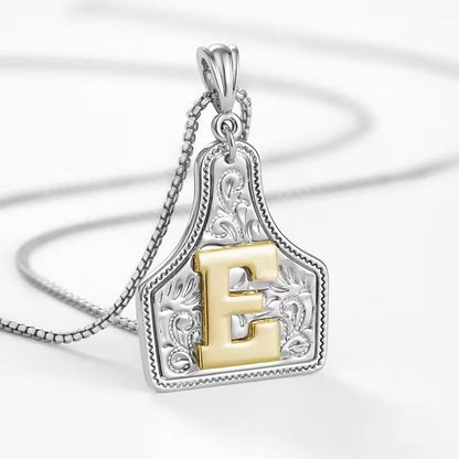 Rancher Initial Necklace | Engraved Metal Cattle Tag, Rustic Elegance 46