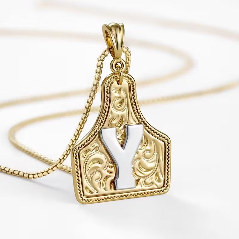 Rancher Initial Necklace | Engraved Metal Cattle Tag, Rustic Elegance 48