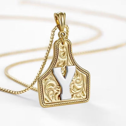 Rancher Initial Necklace | Engraved Metal Cattle Tag, Rustic Elegance 48