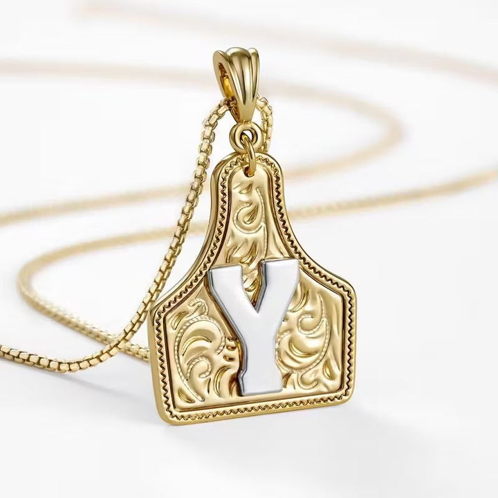 Rancher Initial Necklace | Engraved Metal Cattle Tag, Rustic Elegance 48