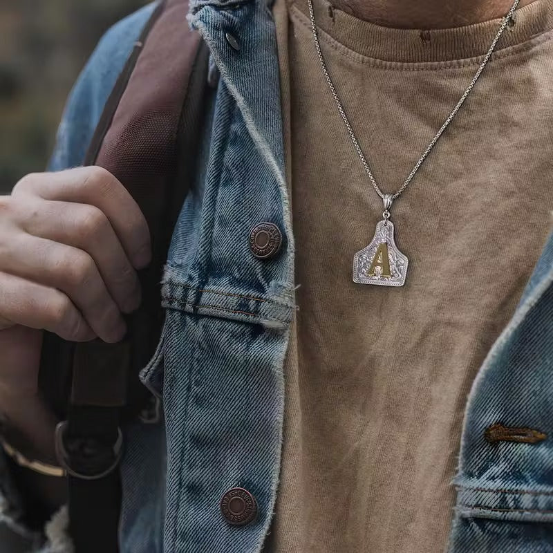Rancher Initial Necklace | Engraved Metal Cattle Tag, Rustic Elegance 5