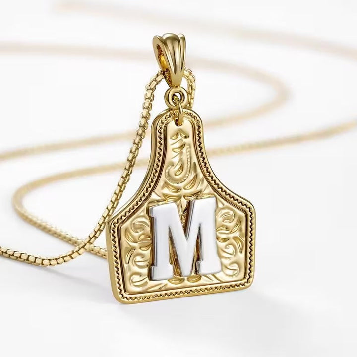 Rancher Initial Necklace | Engraved Metal Cattle Tag, Rustic Elegance 51
